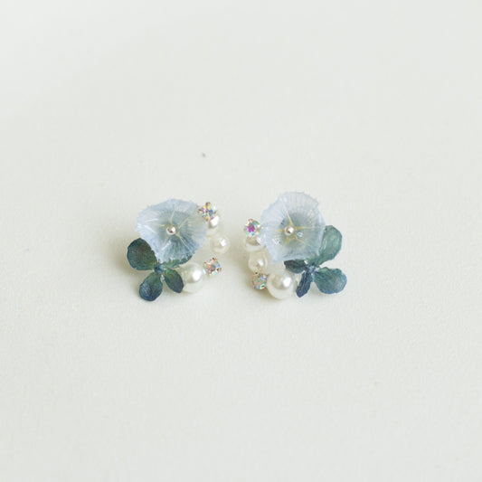 Icy Blue Hydrangea Stud Earrings handmade botanical jewellery, product view 2