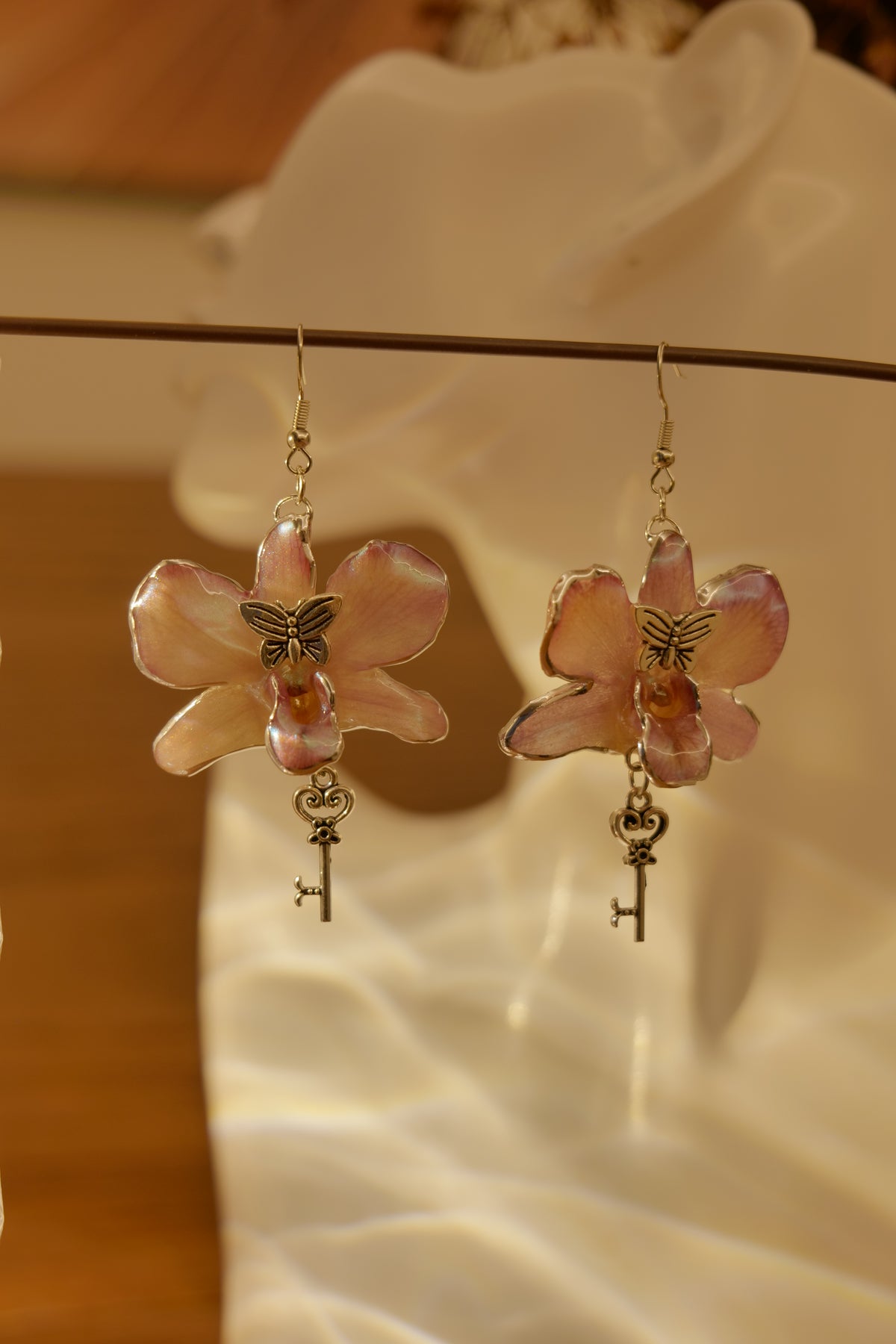 CLAVIELLE — Purple Orchid Key & Butterfly Earrings