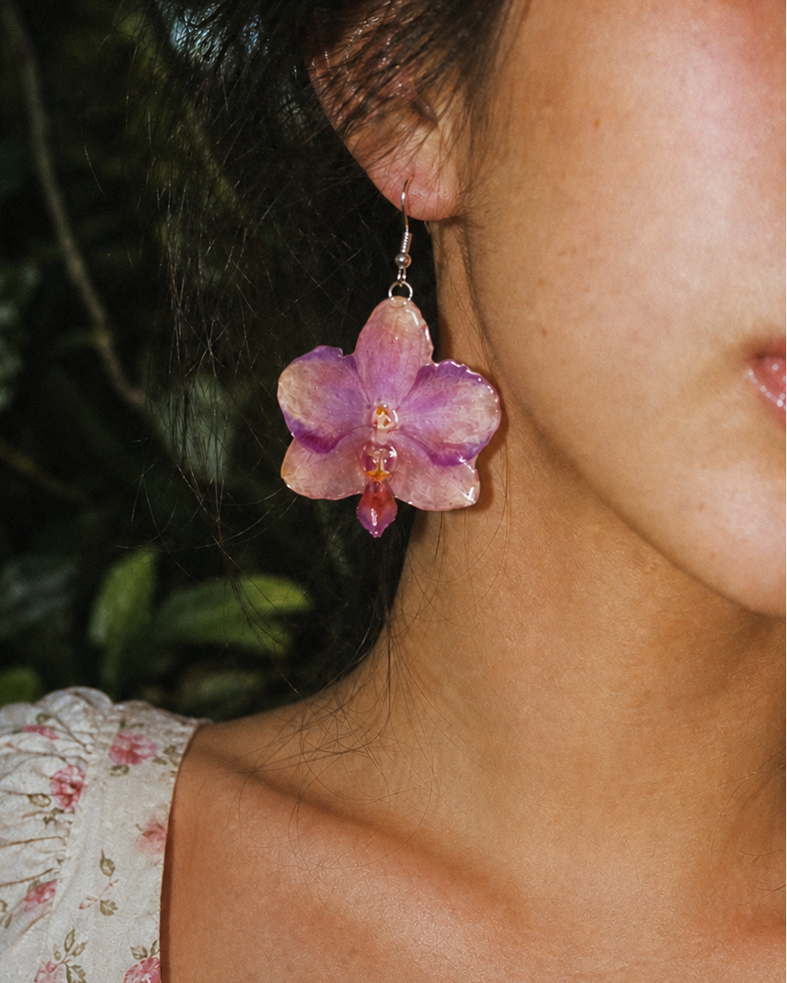 Sunset Pink Phalaenopsis Drop Earrings