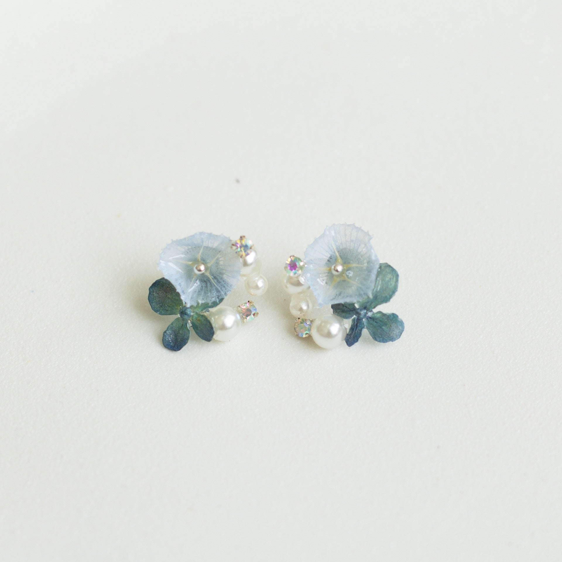 Icy Blue Hydrangea Stud Earrings handmade botanical jewellery, product view 2