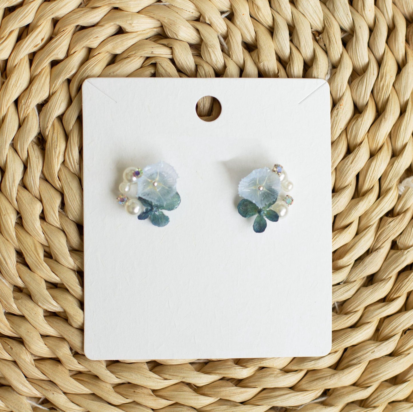 Icy Blue Hydrangea Stud Earrings handmade botanical jewellery, product view 5