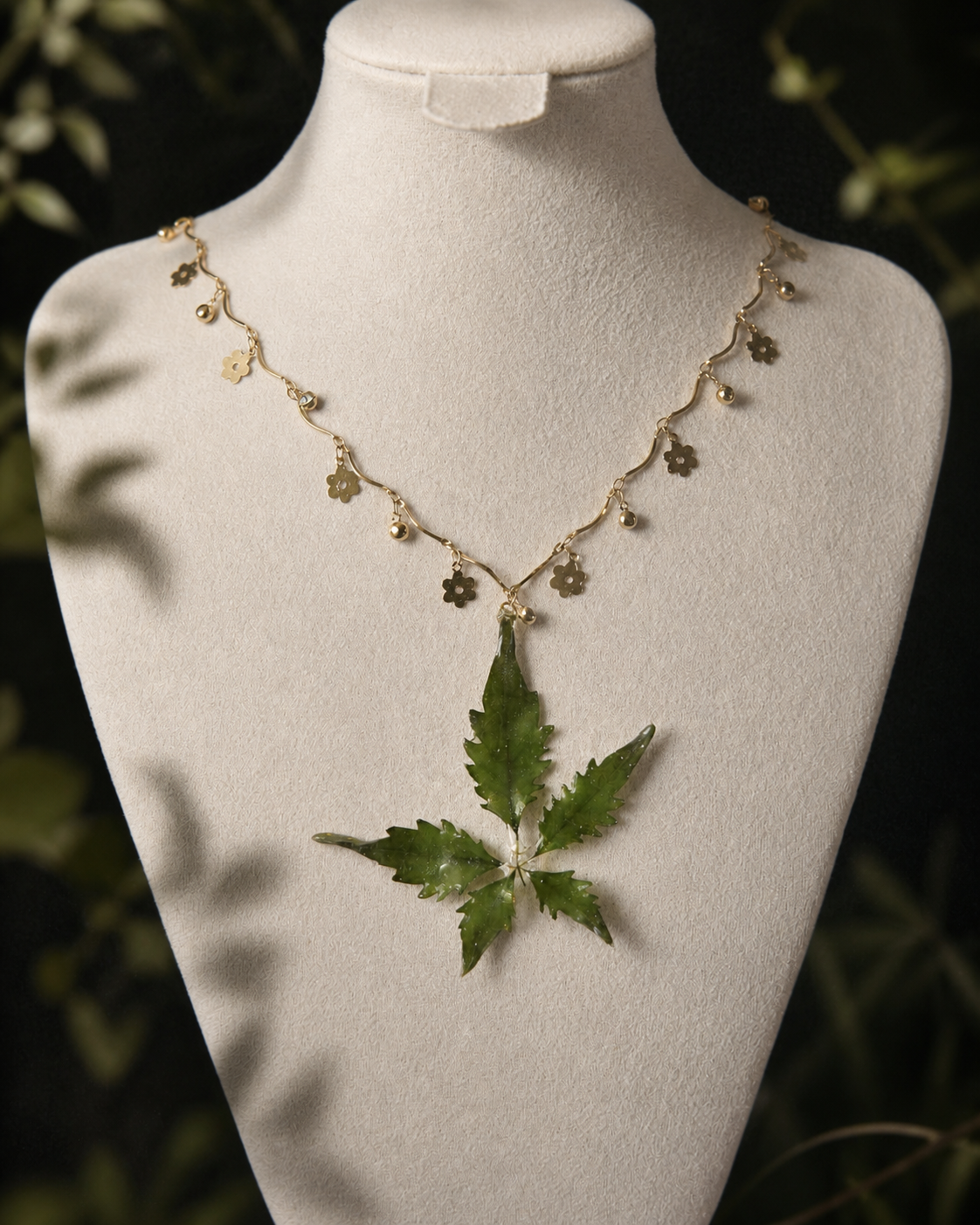 Front display view of the Chinese Chaste Tree Floral-Chain Necklace, Chinese Chaste Tree Floral-Chain Necklace botanical jewellery by Terra Decode