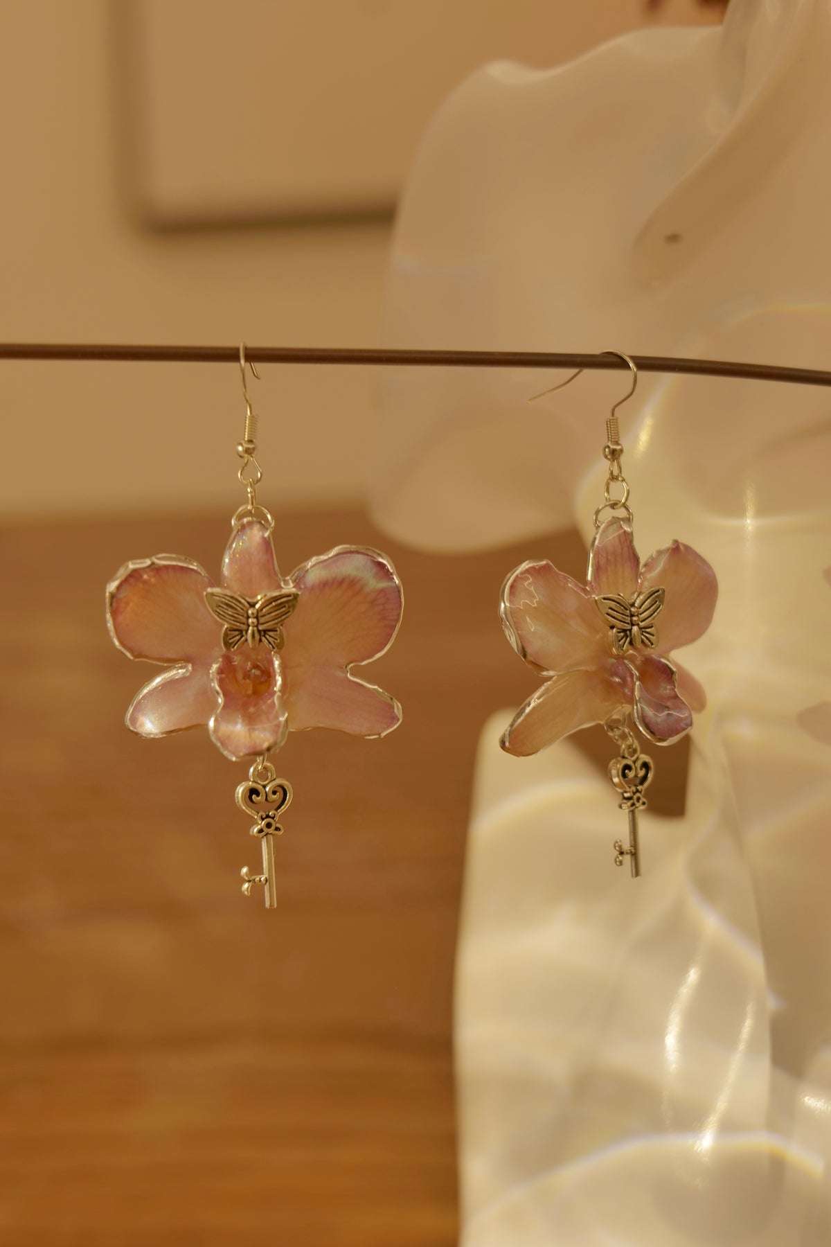 CLAVIELLE — Purple Orchid Key & Butterfly Earrings