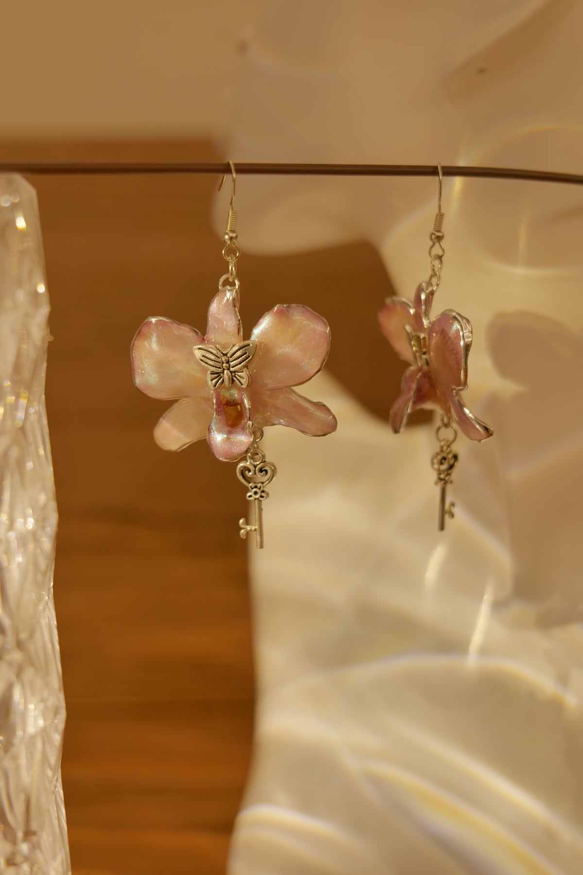 CLAVIELLE — Purple Orchid Key & Butterfly Earrings