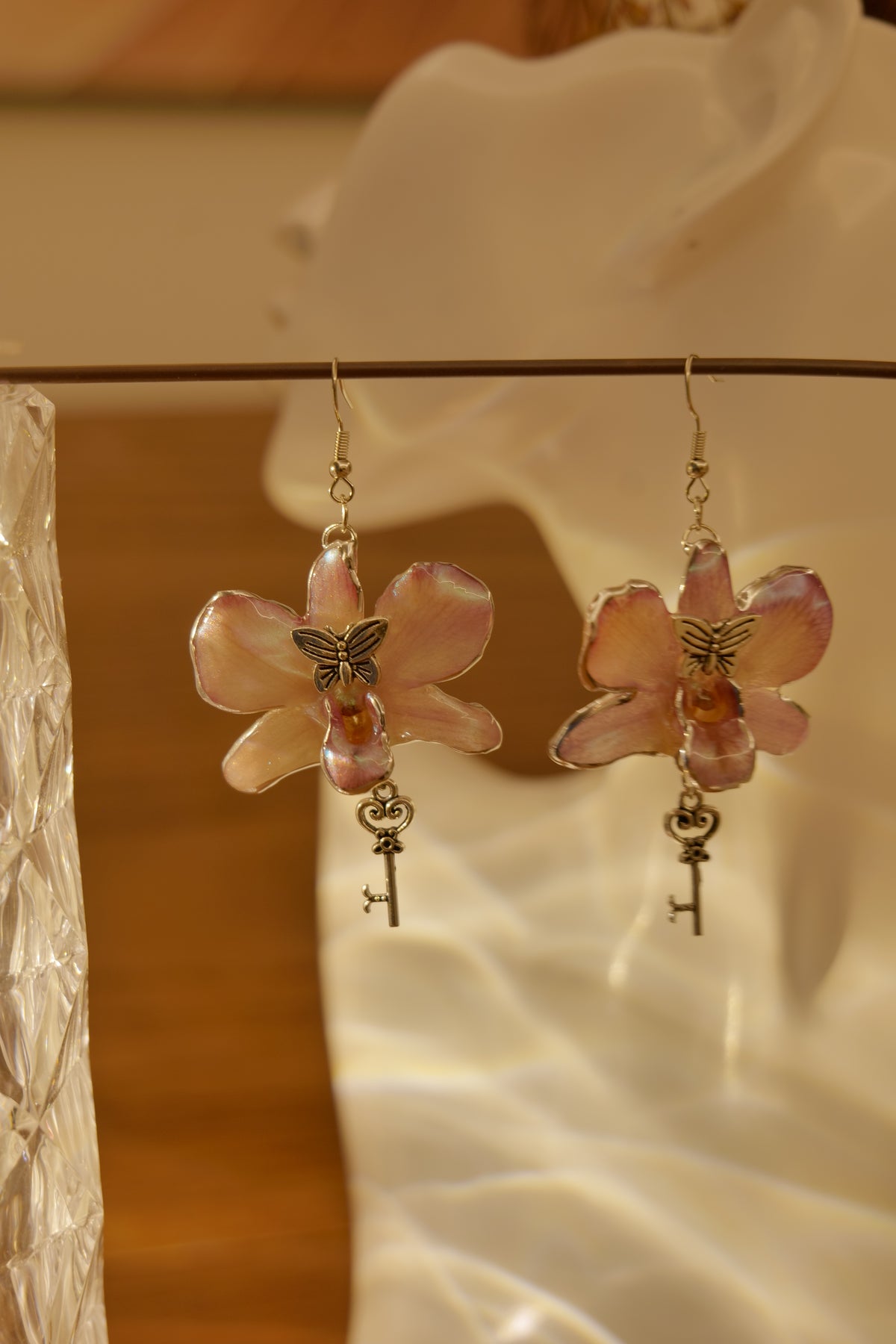 CLAVIELLE — Purple Orchid Key & Butterfly Earrings