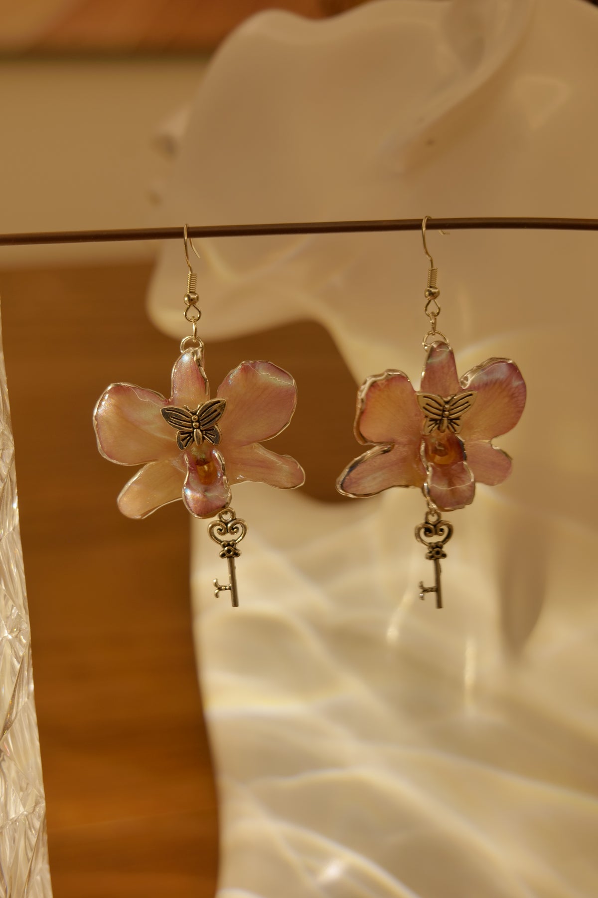 CLAVIELLE — Purple Orchid Key & Butterfly Earrings