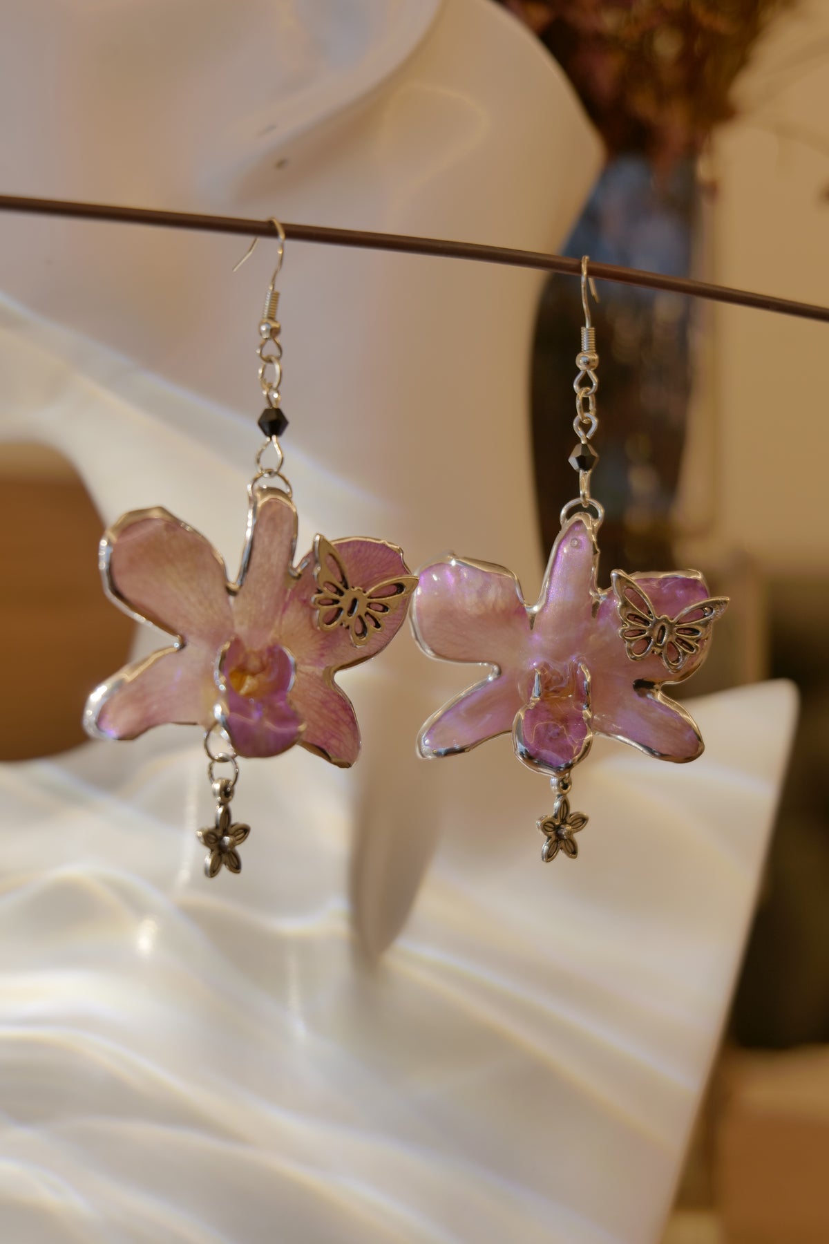 FLORELLA — Purple Orchid Butterfly & Flower Earrings