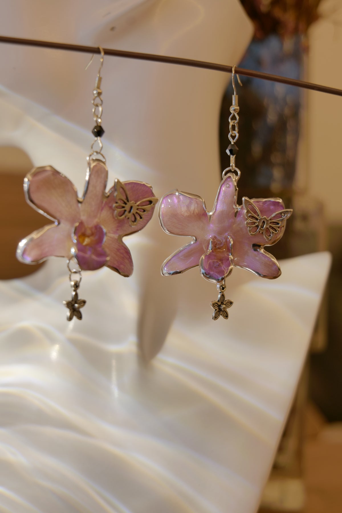 FLORELLA — Purple Orchid Butterfly & Flower Earrings