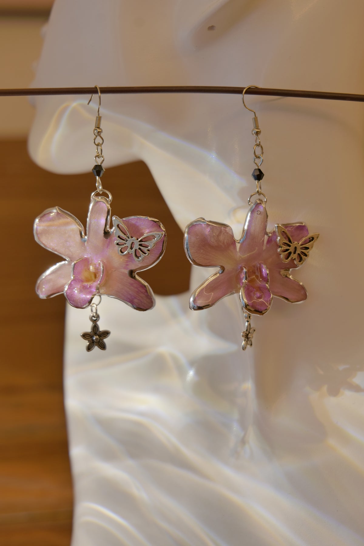 FLORELLA — Purple Orchid Butterfly & Flower Earrings
