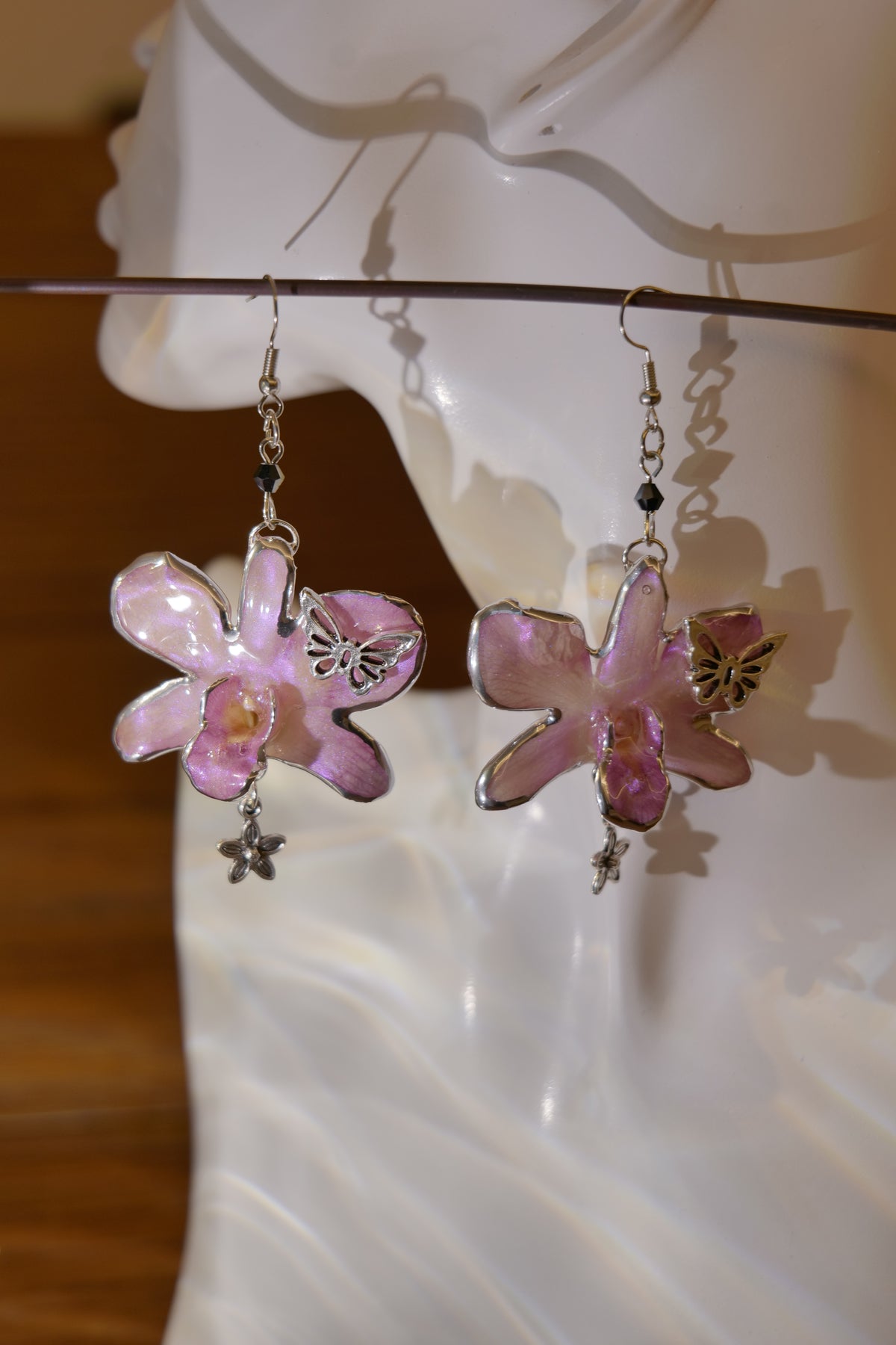 FLORELLA — Purple Orchid Butterfly & Flower Earrings