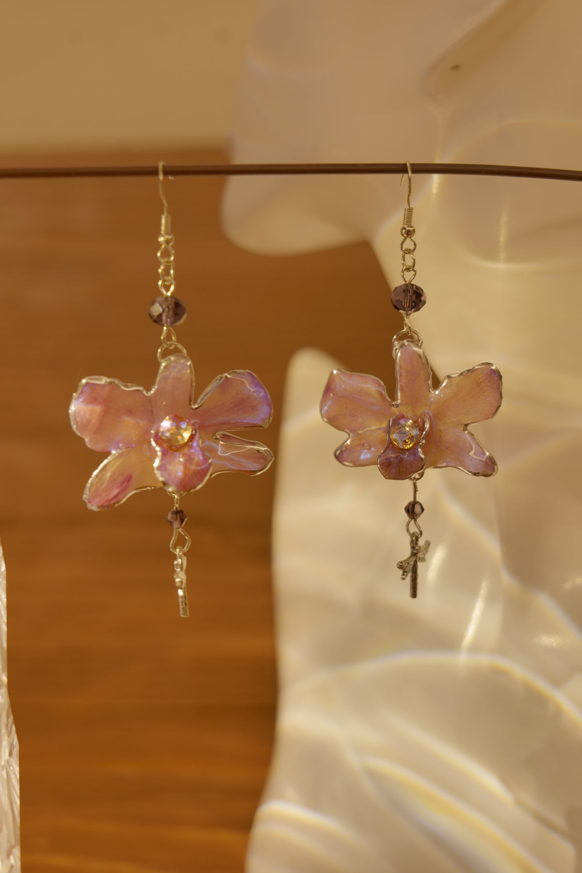 LIBELLA — Pink Orchid Dragonfly & Iridescent Rhinestone Earrings