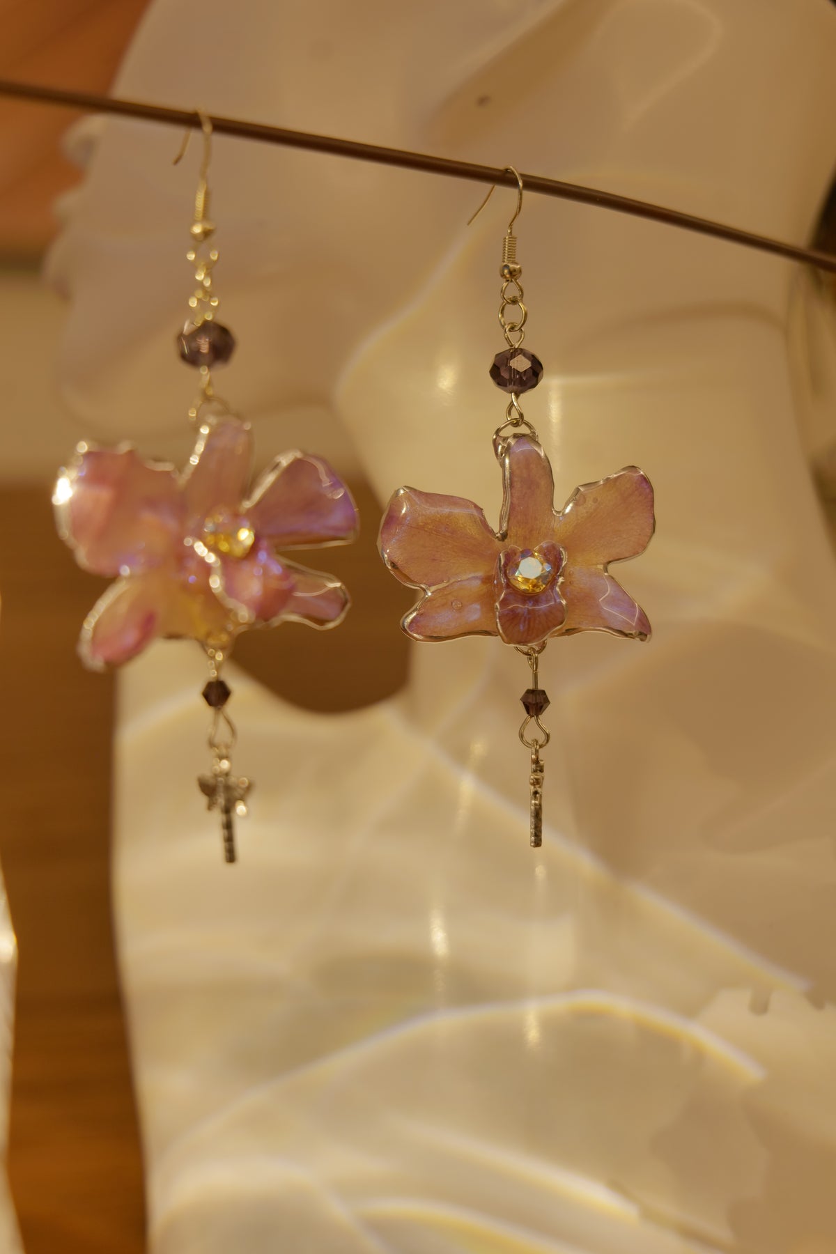 LIBELLA — Pink Orchid Dragonfly & Iridescent Rhinestone Earrings