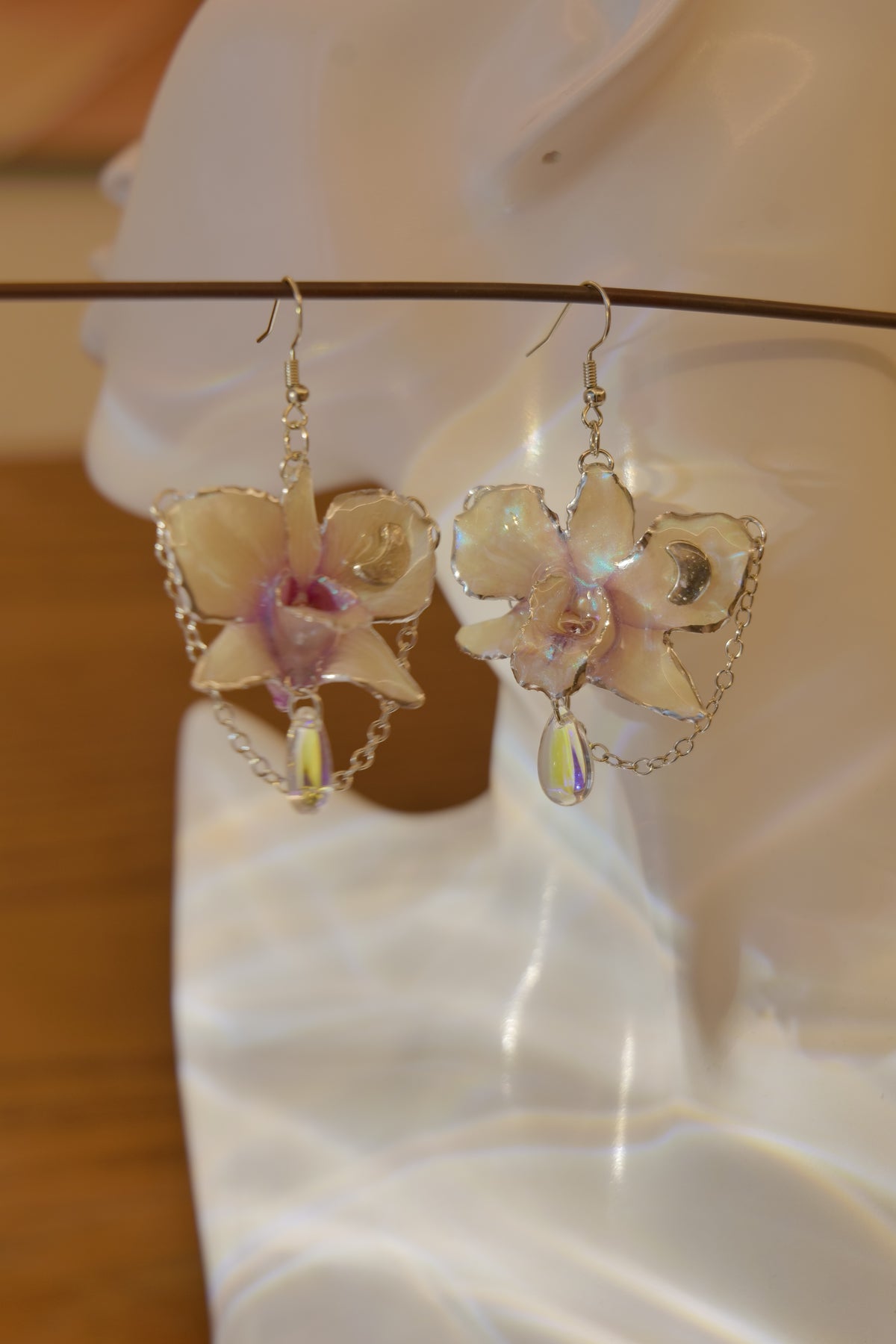 SELENIA — Pink Orchid Moon & Iridescent Rhinestone Earrings