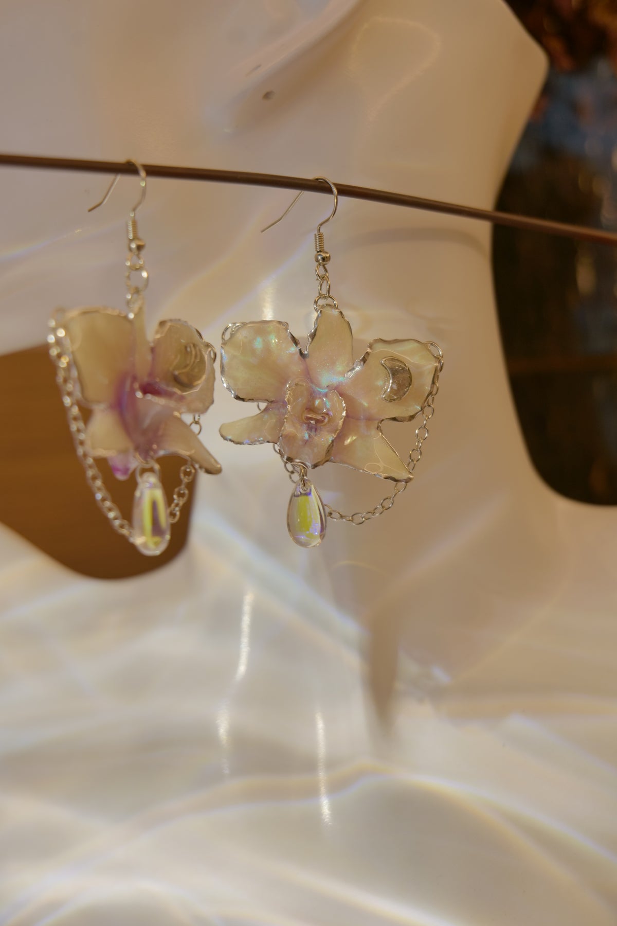 SELENIA — Pink Orchid Moon & Iridescent Rhinestone Earrings