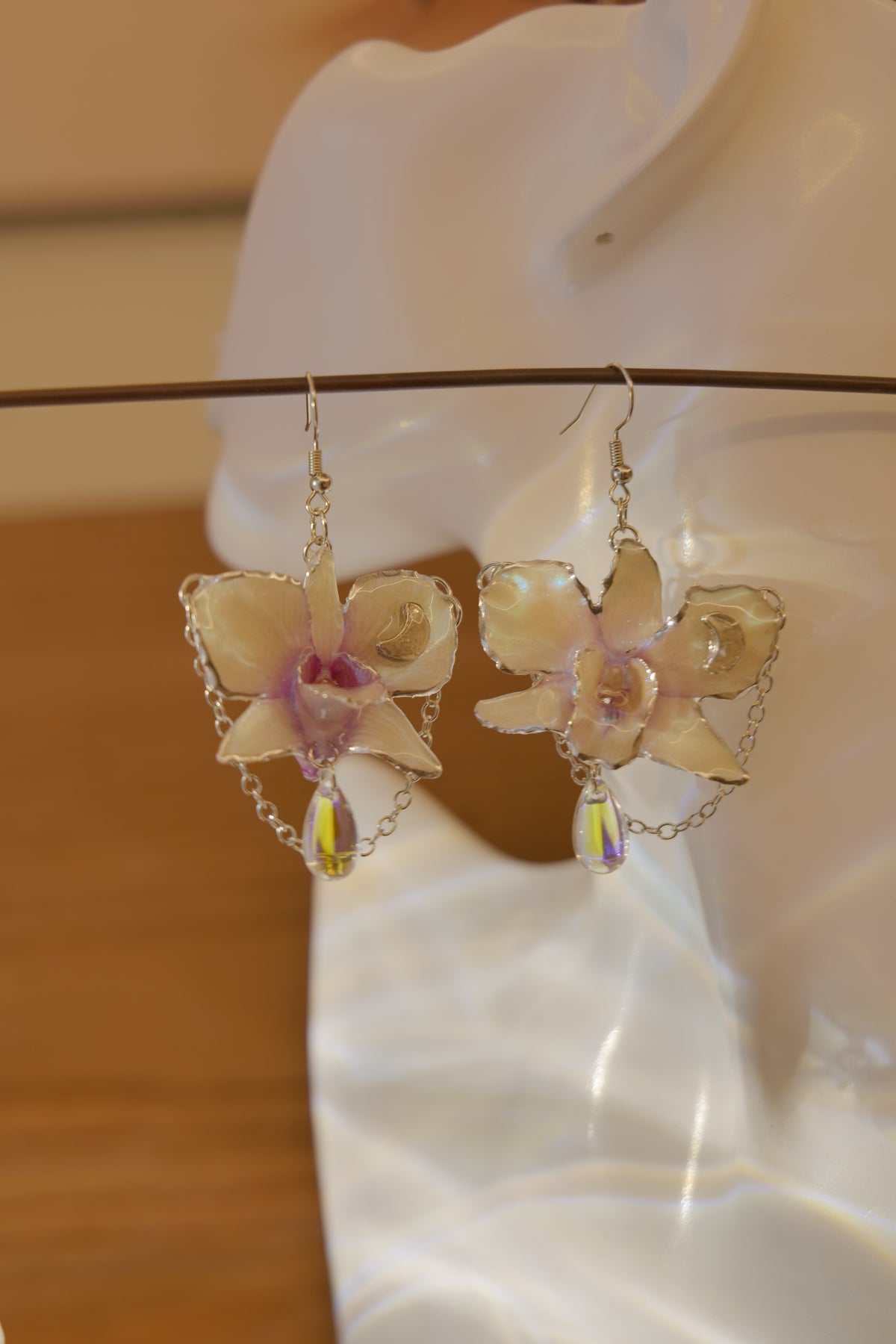 SELENIA — Pink Orchid Moon & Iridescent Rhinestone Earrings