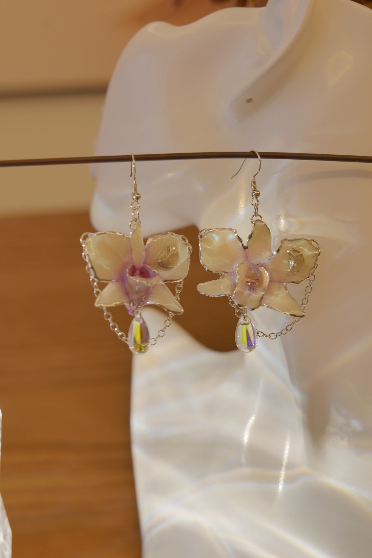 SELENIA — Pink Orchid Moon & Iridescent Rhinestone Earrings