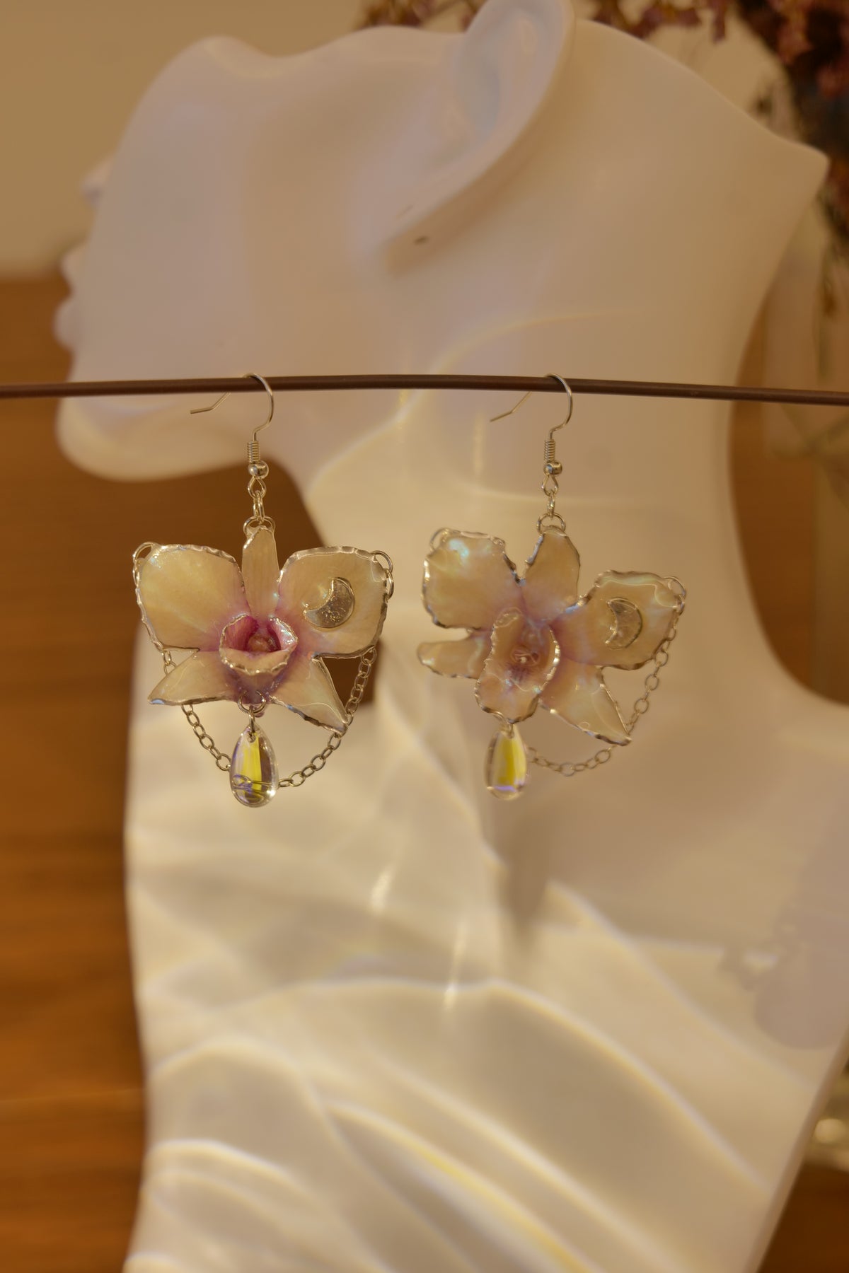SELENIA — Pink Orchid Moon & Iridescent Rhinestone Earrings