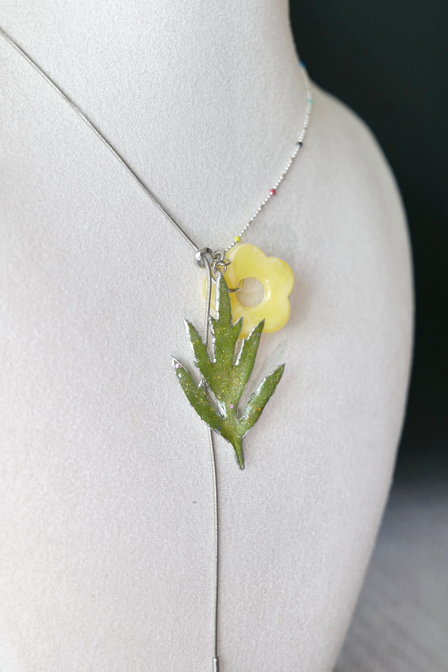 Leaf texture detail of Chinese mugwort preserved in clear resin