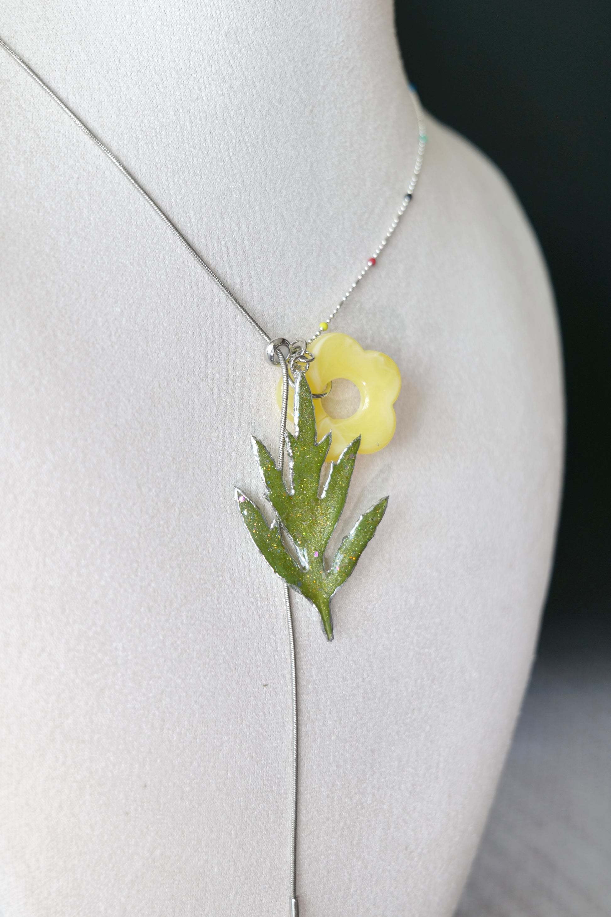 Leaf texture detail of Chinese mugwort preserved in clear resin