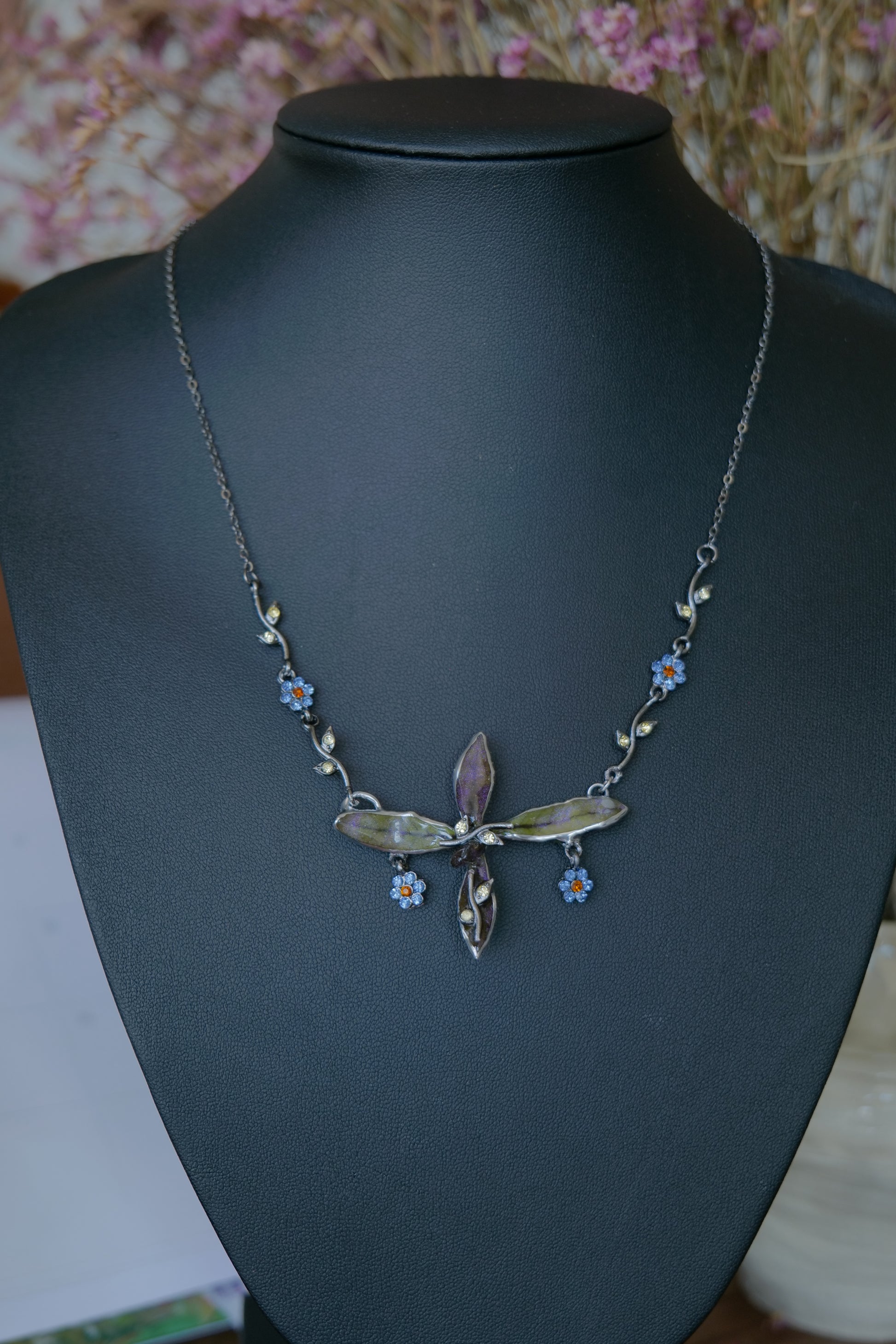 Full view of the one-of-a-kind Wild Whorl dainty botanical necklace